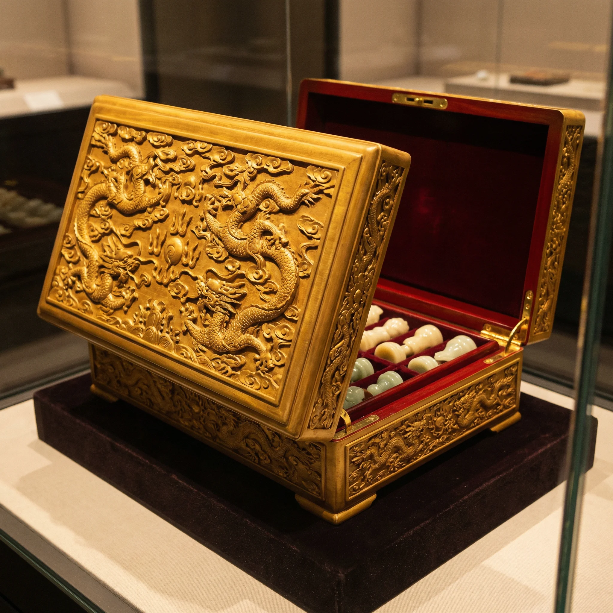 金丝楠木龙纹棋盒 - 麻将pg 收藏品